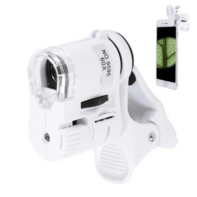 60X Telefon mobil Microscop Clip-On de înaltă definiție cu unghi larg de lupă Telefoane mobile Lupa de buzunar ajustată