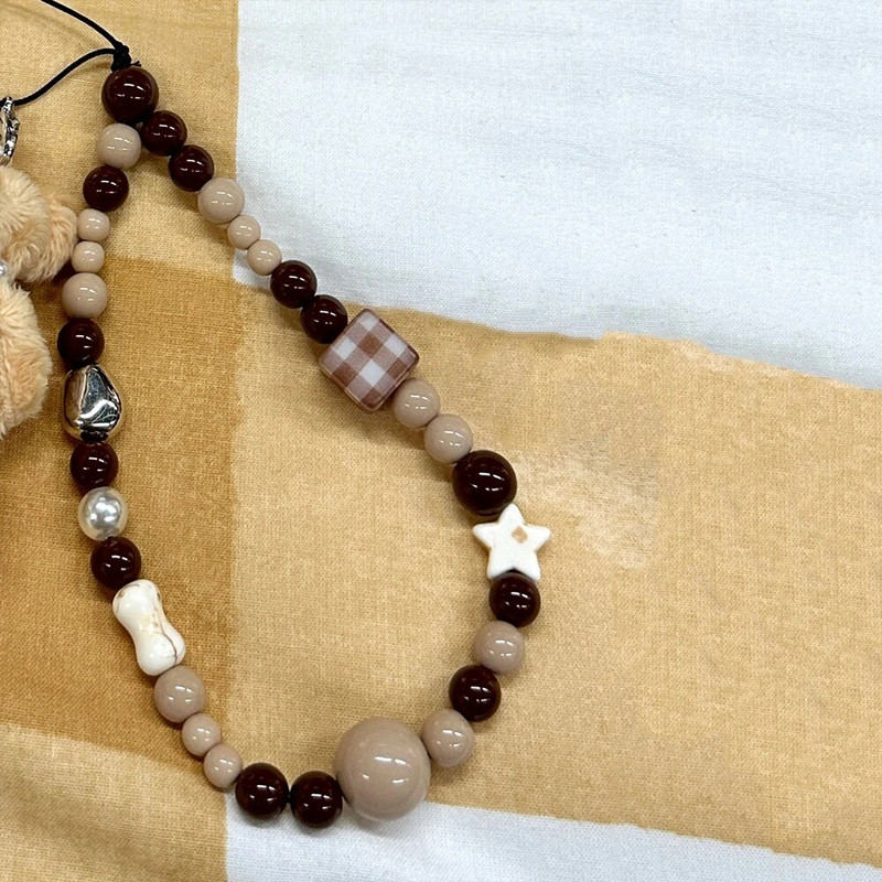 Korejiešu 3D jauka zvaigzne, brūna fāzēm tālruņa ķēde plīša lāča kulons sievietēm, aukla iPhone CCD kamerai, pret pazaudēšanu pakarināma virve