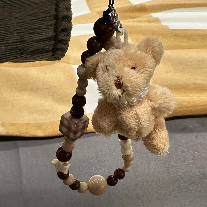 Korejiešu 3D jauka zvaigzne, brūna fāzēm tālruņa ķēde plīša lāča kulons sievietēm, aukla iPhone CCD kamerai, pret pazaudēšanu pakarināma virve