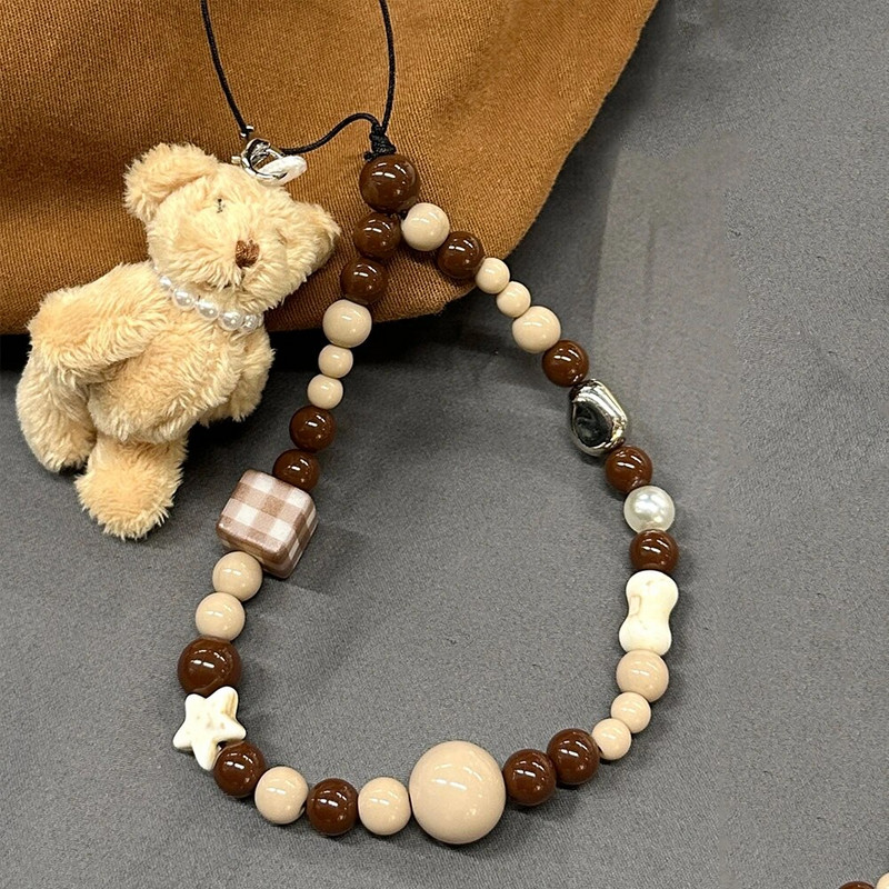 Korejiešu 3D jauka zvaigzne, brūna fāzēm tālruņa ķēde plīša lāča kulons sievietēm, aukla iPhone CCD kamerai, pret pazaudēšanu pakarināma virve