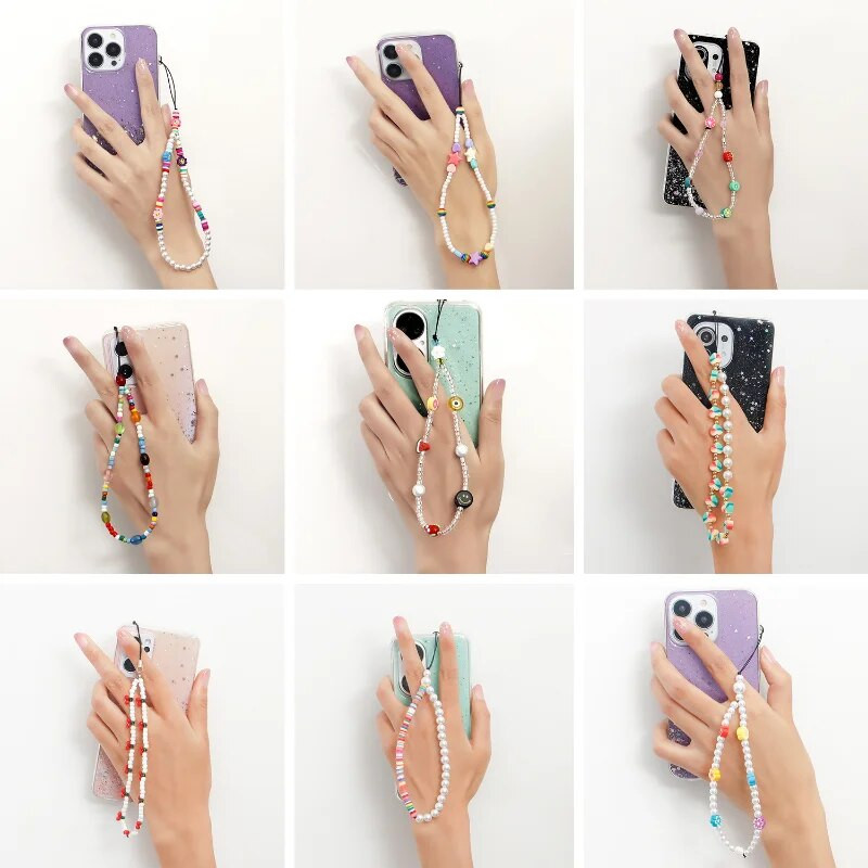 Modernas pērļu tālruņu ķēdes sievietēm ar ķiršu krellēm