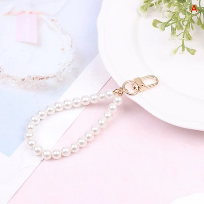 Īsa pērļu aukla Modes Rhinestone kulons kulons mobilā tālruņa aukla Ar rokām austa plaukstas siksniņa aizmugures futrālis pret nozaudēšanu