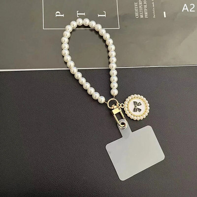 Īsa pērļu aukla Modes Rhinestone kulons kulons mobilā tālruņa aukla Ar rokām austa plaukstas siksniņa aizmugures futrālis pret nozaudēšanu