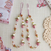 INS 3D plūmju jauka tālruņa ķēde, lapas kulons ar pērlītēm, tālruņa aukla iPhone 15 aksesuāriem. Tālruņa pakarināšanas virve sievietēm Rotaslietas