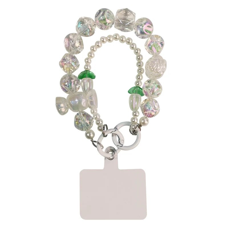 Curea pentru telefon mobil Lanț pentru încheietura mâinii Mărgele rotunde colorate cu pandantiv cu mărgele de perle Husă scurtă pentru telefon universal Anti-pierdere Landyard