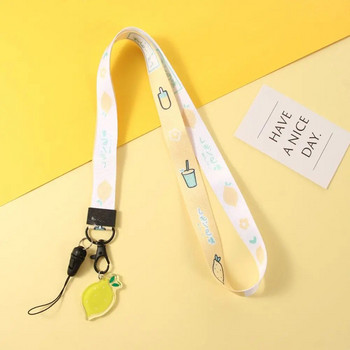 Сладък плодов ремък за ключове Сладък лимонов ремък за телефон ID Card Pass Gym USB държач за значка Ключодържател Връзки за врат