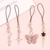 Butterfly Star Cross Y2k Pandantiv Snur pentru telefon pentru fete Curele minimaliste pentru telefon mobil Decor breloc