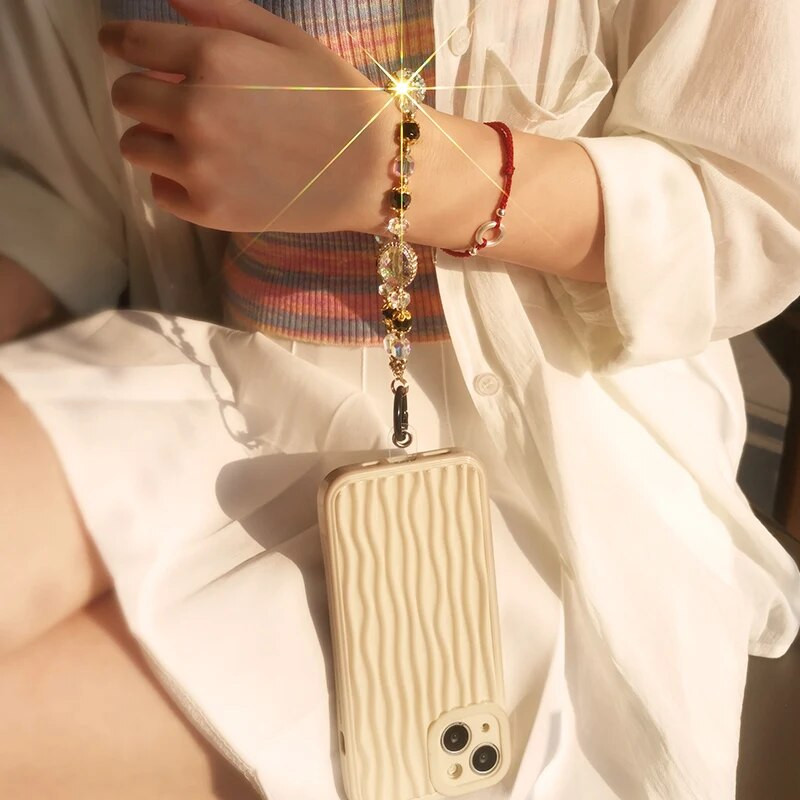 Mobiiltelefonipael täieliku teemant-must-kuldkristallhelmestega, kaotsiminekuvastaste paeltega, lühikesed värvilised teemant-vääriskividest randmekäevõrud