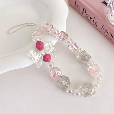 Salda, jauka tulpju ziedi ar pērlītēm mobilā telefona piekariņa siksniņa sievietēm Modes tālruņa ķēde pret pazaudēšanu štrope rotaslietas telefona kulons