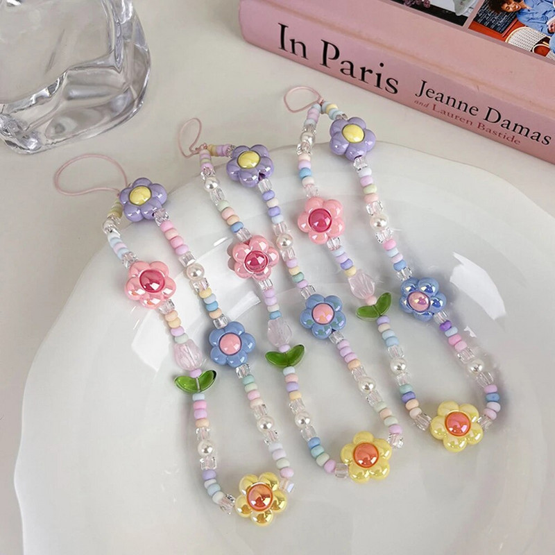 Salda, jauka tulpju ziedi ar pērlītēm mobilā telefona piekariņa siksniņa sievietēm Modes tālruņa ķēde pret pazaudēšanu štrope rotaslietas telefona kulons