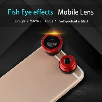 3 σε 1 ευρυγώνιος φακός μακροφθαλμών Fish Eye Universal κινητό τηλέφωνο Fisheye φακοί για iPhone Samsung Huawei Xiaomi Redmi Κιτ κάμερας