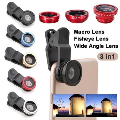 3 In 1 Wide Angle Macro Fish Eye Lens Universal Mobile Phone Fisheye Lenses For iPhone Samsung Huawei Xiaomi Redmi Camera Kits