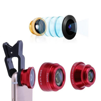 3 σε 1 ευρυγώνιος φακός μακροφθαλμών Fish Eye Universal κινητό τηλέφωνο Fisheye φακοί για iPhone Samsung Huawei Xiaomi Redmi Κιτ κάμερας