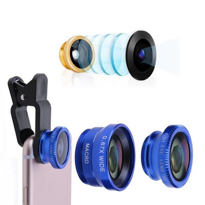 3 σε 1 ευρυγώνιος φακός μακροφθαλμών Fish Eye Universal κινητό τηλέφωνο Fisheye φακοί για iPhone Samsung Huawei Xiaomi Redmi Κιτ κάμερας