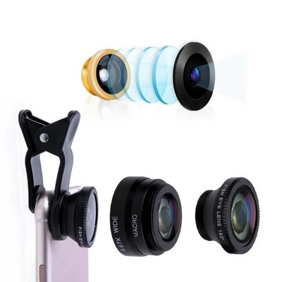 3 σε 1 ευρυγώνιος φακός μακροφθαλμών Fish Eye Universal κινητό τηλέφωνο Fisheye φακοί για iPhone Samsung Huawei Xiaomi Redmi Κιτ κάμερας