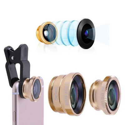 3 σε 1 ευρυγώνιος φακός μακροφθαλμών Fish Eye Universal κινητό τηλέφωνο Fisheye φακοί για iPhone Samsung Huawei Xiaomi Redmi Κιτ κάμερας