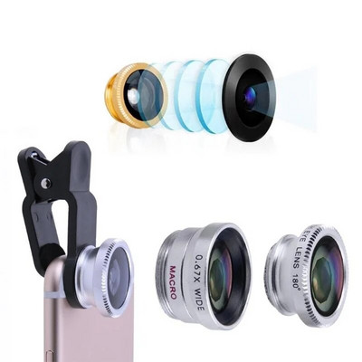 3 σε 1 ευρυγώνιος φακός μακροφθαλμών Fish Eye Universal κινητό τηλέφωνο Fisheye φακοί για iPhone Samsung Huawei Xiaomi Redmi Κιτ κάμερας