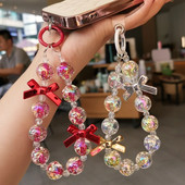 Uzica za mobilni telefon Kratki ručno rađeni privjesak od perli sa blistavim okruglim perlama u boji Čvrsta telefonska torbica koja se ne gubi na užetu