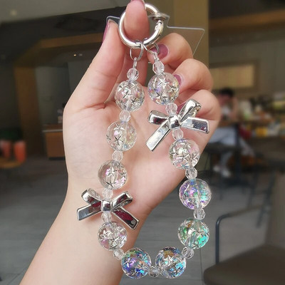 Uzica za mobilni telefon Kratki ručno rađeni privjesak od perli sa blistavim okruglim perlama u boji Čvrsta telefonska torbica koja se ne gubi na užetu