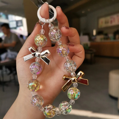 Uzica za mobilni telefon Kratki ručno rađeni privjesak od perli sa blistavim okruglim perlama u boji Čvrsta telefonska torbica koja se ne gubi na užetu