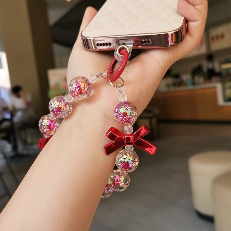 Uzica za mobilni telefon Kratki ručno rađeni privjesak od perli sa blistavim okruglim perlama u boji Čvrsta telefonska torbica koja se ne gubi na užetu