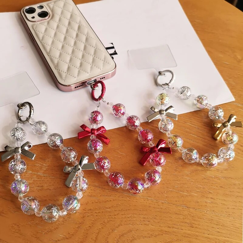 Uzica za mobilni telefon Kratki ručno rađeni privjesak od perli sa blistavim okruglim perlama u boji Čvrsta telefonska torbica koja se ne gubi na užetu