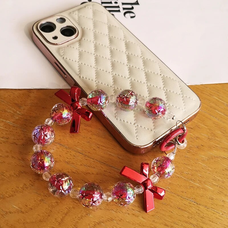 Uzica za mobilni telefon Kratki ručno rađeni privjesak od perli sa blistavim okruglim perlama u boji Čvrsta telefonska torbica koja se ne gubi na užetu