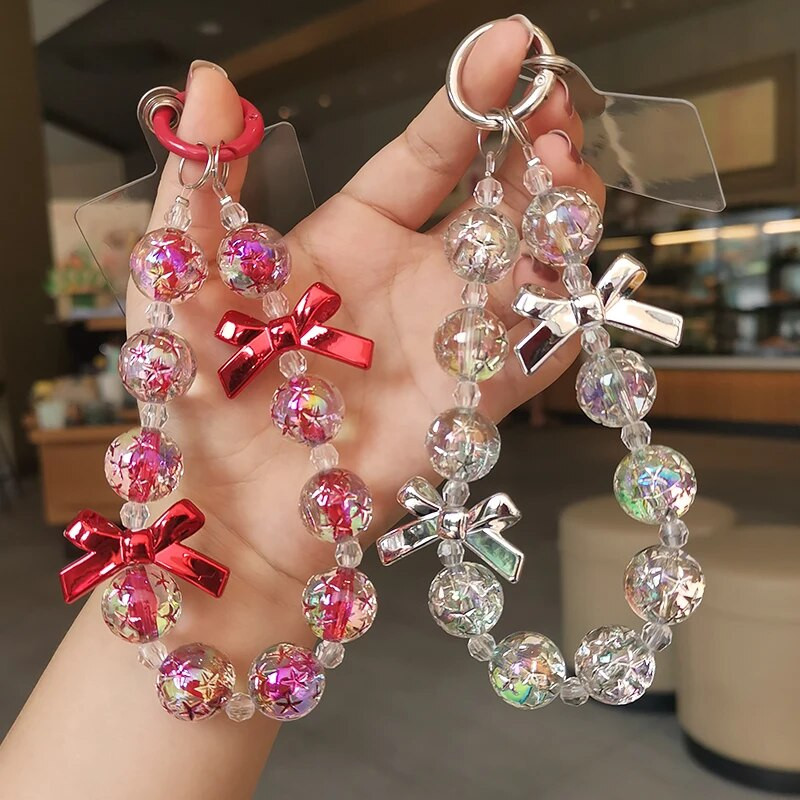 Uzica za mobilni telefon Kratki ručno rađeni privjesak od perli sa blistavim okruglim perlama u boji Čvrsta telefonska torbica koja se ne gubi na užetu