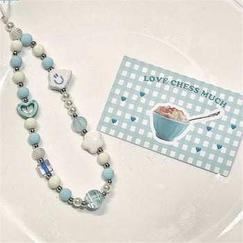 INS Star Pearl Blue Bead Phone Chain Модерна висулка за момиче Бижута Анти-загубена каишка Каишка Калъф за мобилен телефон с мъниста Висящ кабел