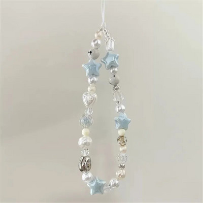 INS Star Pearl Blue Bead tālruņa ķēde Moderns kulons meiteņu rotaslietām Pretnozaudēta siksniņa Štrope ar fāzēm mobilā telefona maciņa pakarināms vads