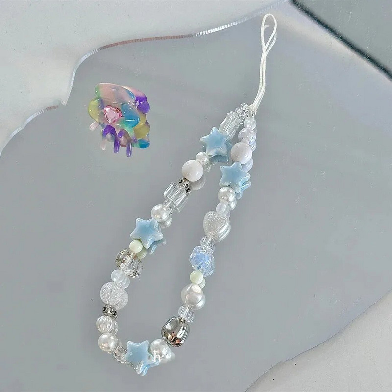 INS Star Pearl Blue Bead tālruņa ķēde Moderns kulons meiteņu rotaslietām Pretnozaudēta siksniņa Štrope ar fāzēm mobilā telefona maciņa pakarināms vads