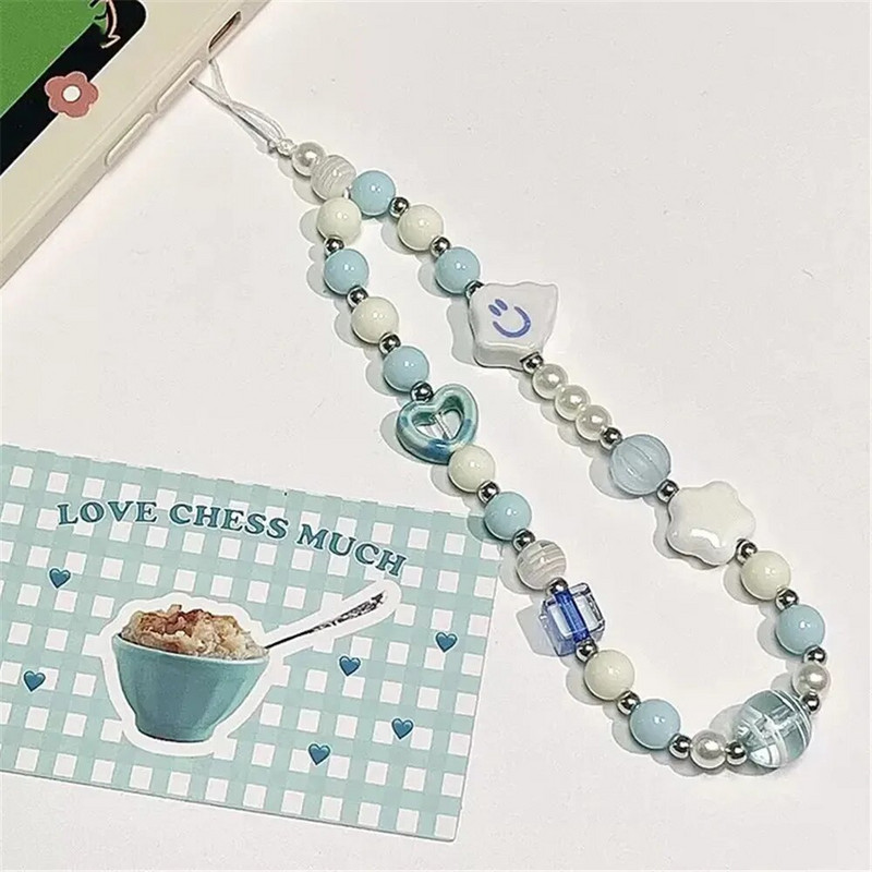 INS Star Pearl Blue Bead tālruņa ķēde Moderns kulons meiteņu rotaslietām Pretnozaudēta siksniņa Štrope ar fāzēm mobilā telefona maciņa pakarināms vads