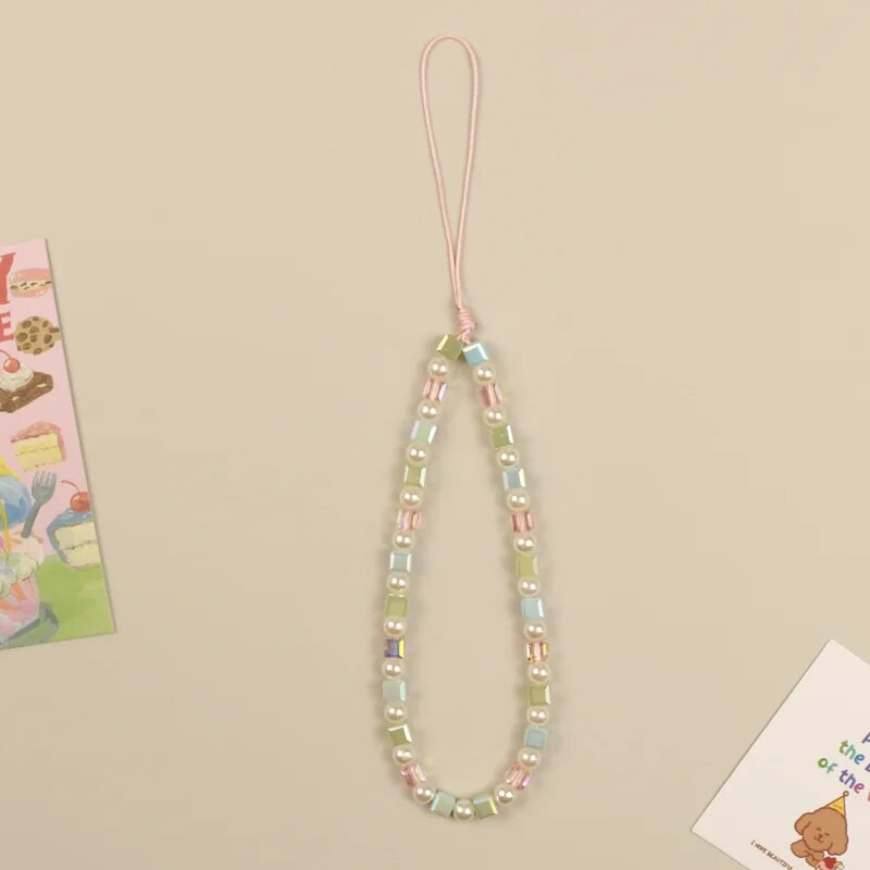 Originaal läbipaistev värviline kristall armas helmes võtmehoidja võtmehoidja rihm mobiiltelefoni võlurihm Sweet Girl kaelapaela ripats iPhone`i jaoks