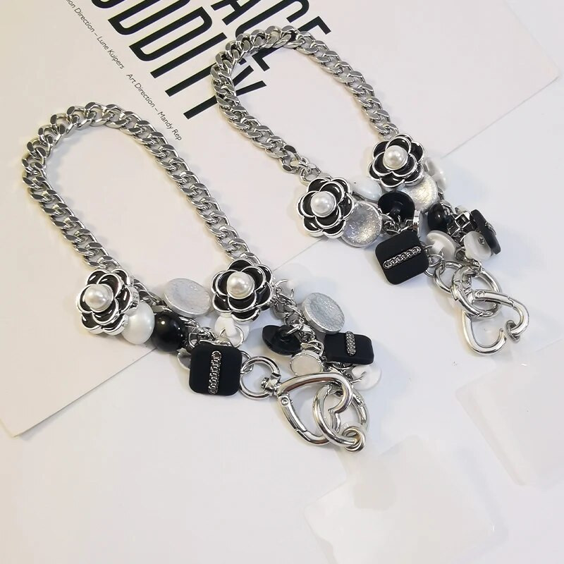 Mobilā tālruņa aukla īsa metāla sieviešu pārnēsājama ķēdes soma Dekoratīva ķēdes poga rotaslietas tālrunis Universāls pret pazaudēšanas štrope