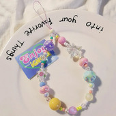 Grafiti krāsainu pērlīšu zvaigžņu rokassprādze Mobilā telefona aukla Sieviešu īsa plaukstas kulons Universāls pret pazaudēšanu sānu aukla atslēgām