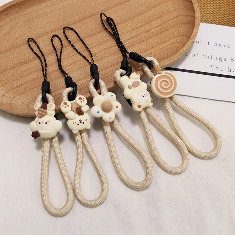 Bež privjesak medvjed boje marelice Privjesak protiv pada Kratki stilski prsten, kopča, privjesak, slatkiš, cvijet, remen za prste, uže za mobitel