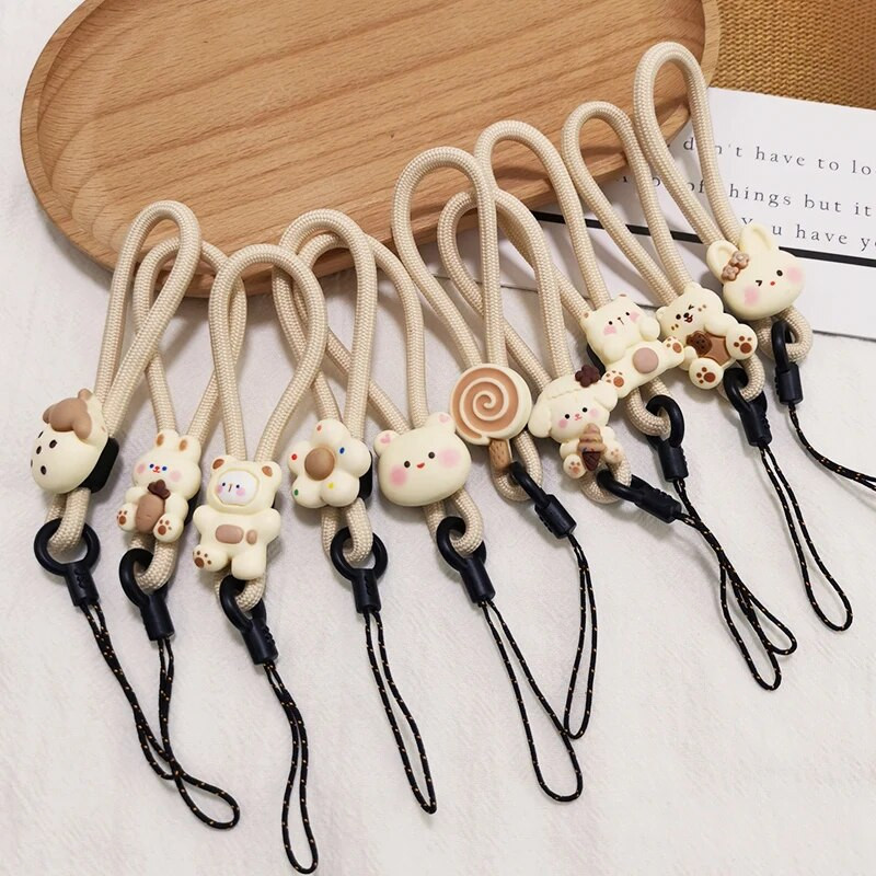 Bež privjesak medvjed boje marelice Privjesak protiv pada Kratki stilski prsten, kopča, privjesak, slatkiš, cvijet, remen za prste, uže za mobitel