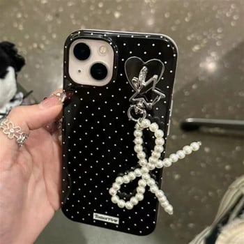 Корейски Y2K Bowknot Beaded Phone Pendant Chain Charm for iPhone Accessories Girl Sweet Star Lanyard Висящо въже Гривна Каишка