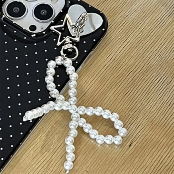 Корейски Y2K Bowknot Beaded Phone Pendant Chain Charm for iPhone Accessories Girl Sweet Star Lanyard Висящо въже Гривна Каишка