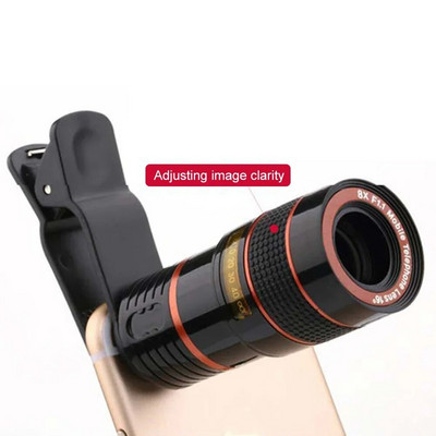 Clip-on Lens Black Shell 8x Cell Phone Camera Lens Adjustable Focal Length High Magnification for Watching Competitions Concerts