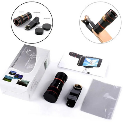 Prisegamas objektyvas Black Shell 8x Mobiliojo telefono kameros objektyvas Reguliuojamas židinio nuotolis Didelis padidinimas, skirtas žiūrėti varžybų koncertus