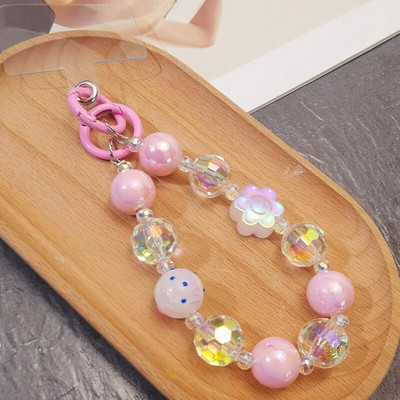 Kratki lančić za zapešće Ručno izrađeni smajlići s perlama, cvijet, dijamantni privjesak u obliku perli, Uzica za mobilni telefon, univerzalna remen protiv gubitka