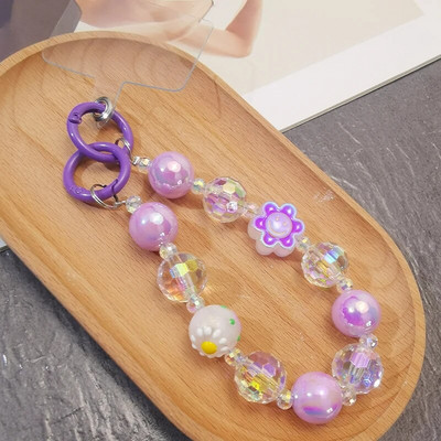 Kratki lančić za zapešće Ručno izrađeni smajlići s perlama, cvijet, dijamantni privjesak u obliku perli, Uzica za mobilni telefon, univerzalna remen protiv gubitka