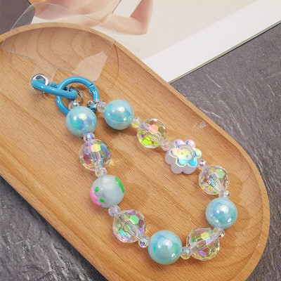 Kratki lančić za zapešće Ručno izrađeni smajlići s perlama, cvijet, dijamantni privjesak u obliku perli, Uzica za mobilni telefon, univerzalna remen protiv gubitka