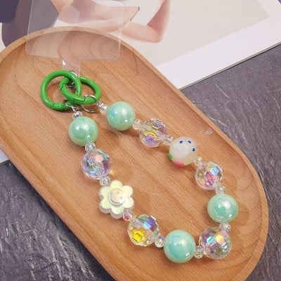 Kratki lančić za zapešće Ručno izrađeni smajlići s perlama, cvijet, dijamantni privjesak u obliku perli, Uzica za mobilni telefon, univerzalna remen protiv gubitka