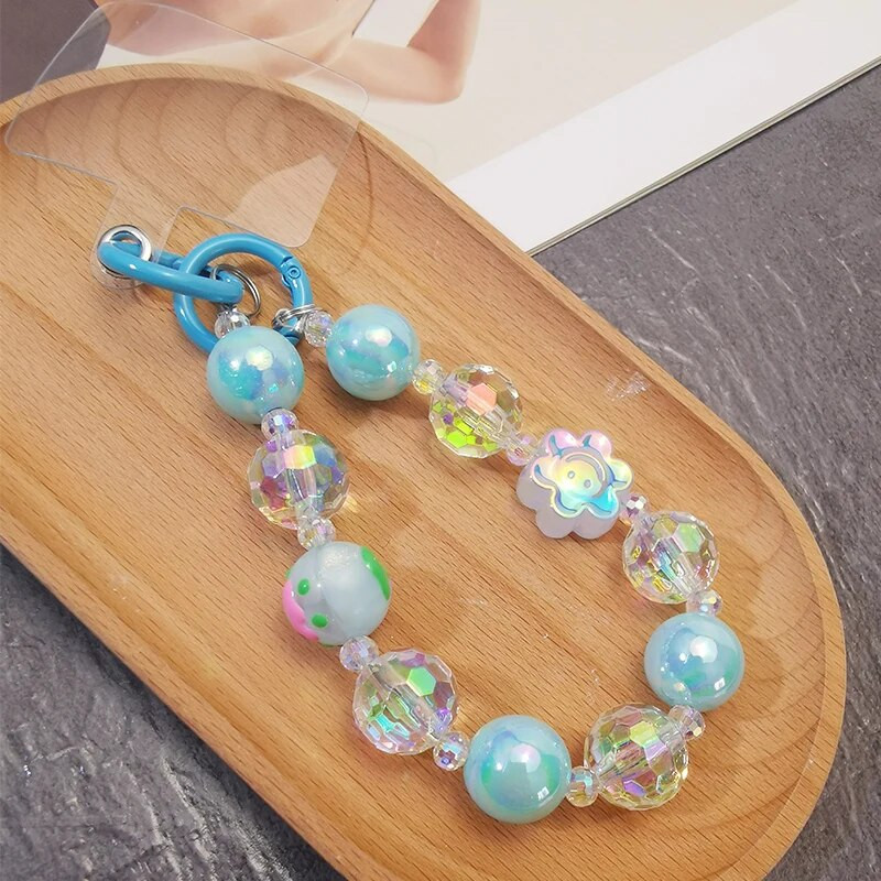 Kratki lančić za zapešće Ručno izrađeni smajlići s perlama, cvijet, dijamantni privjesak u obliku perli, Uzica za mobilni telefon, univerzalna remen protiv gubitka