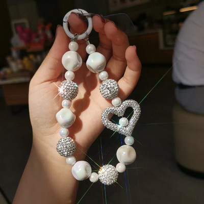 Mobilā tālruņa virves plaukstas locītavas īsa ūdens dimanta bumbiņa, kas ir izdobta Love Pilna dimanta lodīšu kulons universāla siksna pret zudumu