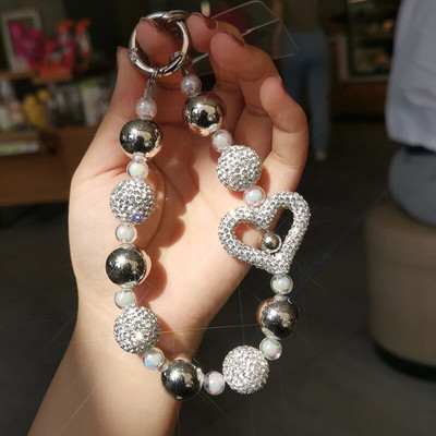 Mobilā tālruņa virves plaukstas locītavas īsa ūdens dimanta bumbiņa, kas ir izdobta Love Pilna dimanta lodīšu kulons universāla siksna pret zudumu