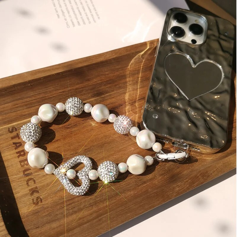 Mobilā tālruņa virves plaukstas locītavas īsa ūdens dimanta bumbiņa, kas ir izdobta Love Pilna dimanta lodīšu kulons universāla siksna pret zudumu