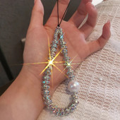 Κοντό μεγάλο μαργαριτάρι βραχιόλι γυναικείο κρεμαστό κόσμημα με πολύτιμους λίθους κινητού τηλεφώνου Κορδόνι καρπού ζιργκόν πίσω Κορδόνι κατά της απώλειας